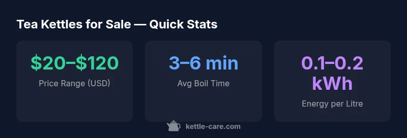 Infographic showing price range, boil time, and energy use for tea kettles